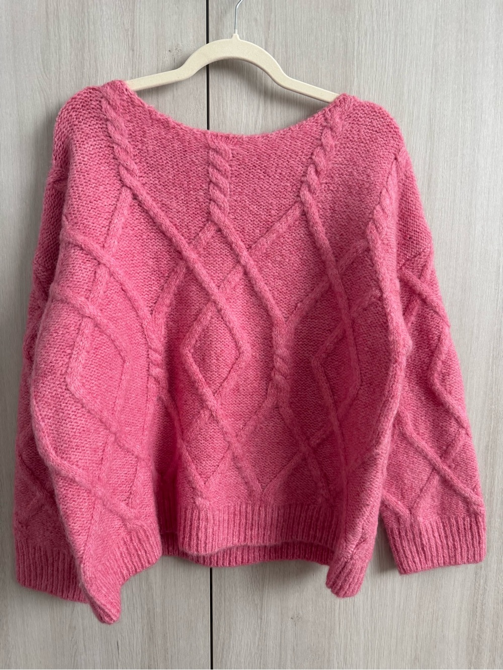 Promesa Pink Cable-Pattern Scoop Neck Sweater Wool Like New Sz S
